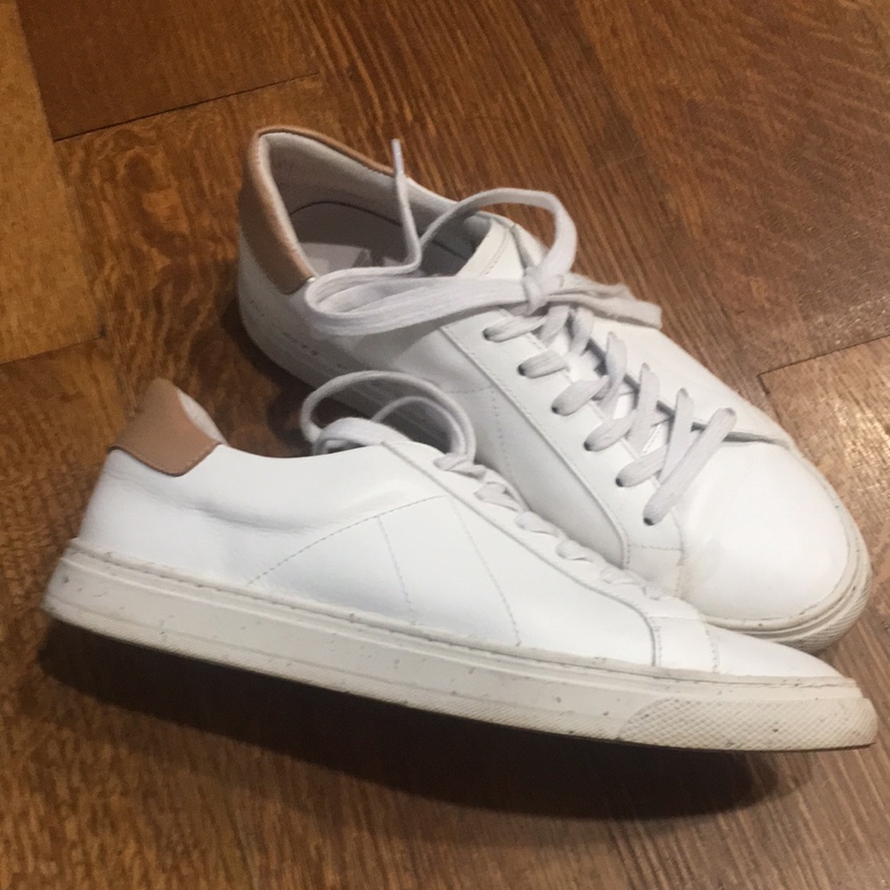 Fortress of Inca White Leather Sneakers with Tan Heel Accent